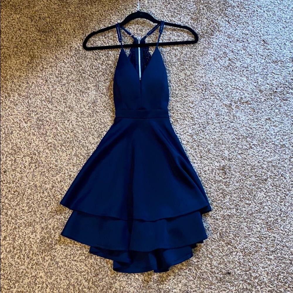 Semi fancy navy blue dress with a lace zip up back